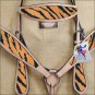 HILASON WESTERN LEATHER HORSE HEADSTALL BREAST COLLAR TAN CHEETAH TIGER INLAY
