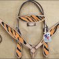 HILASON WESTERN LEATHER HORSE HEADSTALL BREAST COLLAR TAN CHEETAH TIGER INLAY