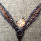 HILASON WESTERN LEATHER HORSE BREAST COLLAR BROWN W/ GOLD INLAY