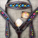 HILASON WESTERN LEATHER HORSE HEADSTALL BREAST COLLAR DARK BROWN W/ STAR INLAY