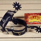 HILASON BLACK STEEL SHOW MEN SPURS GERMAN SILVER ENGRAVED LONGHORN TRIM