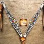 S566 NEW HILASON WESTERN LEATHER HORSE BREAST COLLAR WHITE HAND PAINT BUTTERFLY