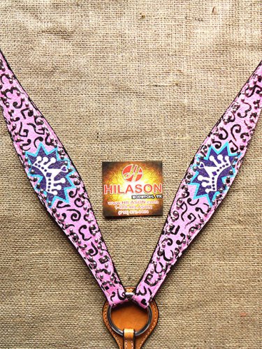 S565 NEW HILASON WESTERN HAND PAINT CROWN LEATHER HORSE BREAST COLLAR PINK