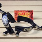 HILASON BLACK STEEL MEN SPURS AZTEC DESIGN ENGRAVED GERMAN SILVER TRIM
