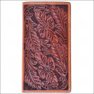 TONY LAMA TAN LEATHER WESTERN RODEO MENS WALLET FLORAL TOOLED NATURAL TRIM