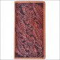 TONY LAMA TAN LEATHER WESTERN RODEO MENS WALLET FLORAL TOOLED NATURAL TRIM