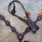 HILASON WESTERN LEATHER HORSE BRIDLE HEADSTALL BREAST COLLAR DARK BROWN PURPLE C