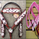 HILASON WESTERN LEATHER HORSE HEADSTALL BRIDLE BREAST COLLAR REINS COWHIDE HAIR