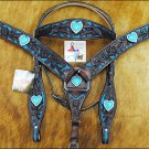NEW HILASON WESTERN LEATHER HORSE BRIDLE HEADSTALL BREAST COLLAR W/ HEART CONCHO