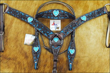 NEW HILASON WESTERN LEATHER HORSE BRIDLE HEADSTALL BREAST COLLAR W/ HEART CONCHO