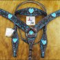 NEW HILASON WESTERN LEATHER HORSE BRIDLE HEADSTALL BREAST COLLAR W/ HEART CONCHO