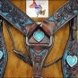NEW HILASON WESTERN LEATHER HORSE BRIDLE HEADSTALL BREAST COLLAR W/ HEART CONCHO