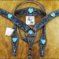 NEW HILASON WESTERN LEATHER HORSE BRIDLE HEADSTALL BREAST COLLAR W/ HEART CONCHO