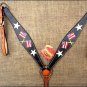 S482 HILASON WESTERN LEATHER HORSE BREAST COLLAR BLACK HAND PAINT US FLAG
