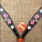S482 HILASON WESTERN LEATHER HORSE BREAST COLLAR BLACK HAND PAINT US FLAG