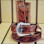 40in. TONY LAMA FLORAL HAND TOOLED WESTERN LEATHER MEN BELT TAN