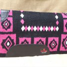 FEP295 HILASON WESTERN NEW ZEALAND WOOL HORSE SADDLE BLANKET BLACK PINK WHITE