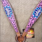 F518 NEW HILASON WESTERN HAND PAINT LEATHER HORSE BREAST COLLAR PINK BLUE ROYAL