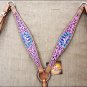 F518 NEW HILASON WESTERN HAND PAINT LEATHER HORSE BREAST COLLAR PINK BLUE ROYAL