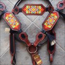 HILASON WESTERN LEATHER HORSE BRIDLE HEADSTALL BREAST COLLAR BROWN BEADED INLAY