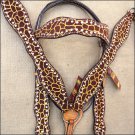 HILASON WESTERN LEATHER HORSE BRIDLE HEADSTALL BREAST COLLAR GIRAFFE PRINT