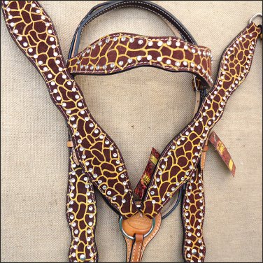 HILASON WESTERN LEATHER HORSE BRIDLE HEADSTALL BREAST COLLAR GIRAFFE PRINT