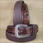 46 INCH WESTERN ARIAT SILVER BUCKLE LEATHER MENS BELT TOOLED FLORAL TAN