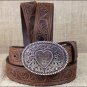 20 inch JUSTIN BROWN LEATHER GIRL'S TROPHY WESTERN BELT WITH OVAL BUCKLE
