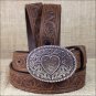 20 inch JUSTIN BROWN LEATHER GIRL'S TROPHY WESTERN BELT WITH OVAL BUCKLE