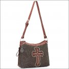 AMERICAN WEST LEATHER ANNIES SECRET LADIES SHOULDER BAG CROSS SIGN OLIVE GREEN