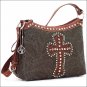 AMERICAN WEST LEATHER ANNIES SECRET LADIES SHOULDER BAG CROSS SIGN OLIVE GREEN