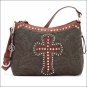 AMERICAN WEST LEATHER ANNIES SECRET LADIES SHOULDER BAG CROSS SIGN OLIVE GREEN