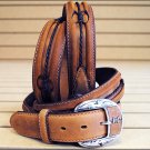 42in. JUSTIN FENCED IN WESTERN LEATHER MEN BELT - BROWN SILVER ENGRAVED BUCKLE
