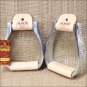 HILASON ENGRAVED ALUMINUM VISALIA STIRRUPS 2 INCH WIDE LEATHER WRAPPED TREAD
