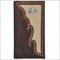 JUSTIN BROWN SHRUNKEN LEATHER TRIM WESTERN RODEO MENS WALLET CREAM INLAY