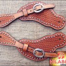 PS114-F HILASON WESTERN SPUR STRAPS LEATHER ACORN TOOL - LIGHT OIL