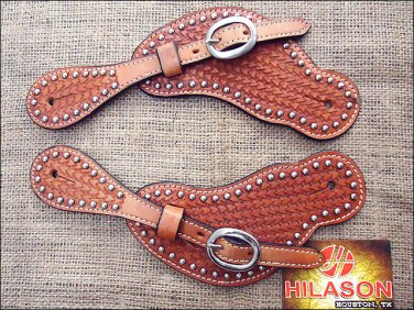 PS114-F HILASON WESTERN SPUR STRAPS LEATHER ACORN TOOL - LIGHT OIL