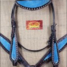 S3 HILASON WESTERN LEATHER HORSE BRIDLE HEADSTALL BREAST COLLAR BROWN TURQUOISE