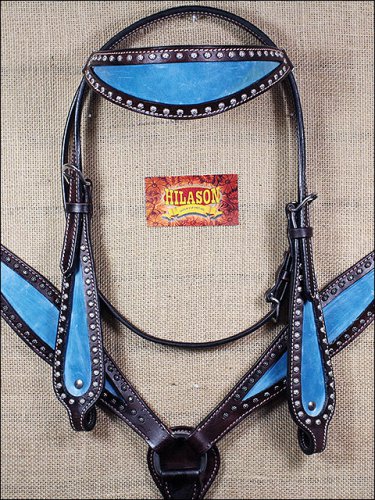 S3 HILASON WESTERN LEATHER HORSE BRIDLE HEADSTALL BREAST COLLAR BROWN TURQUOISE