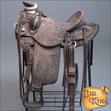WD085DBRO-F HILASON BIG KING WESTERN WADE RANCH ROPING COWBOY TRAIL SADDLE 15"