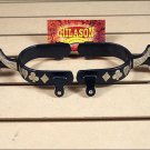 AH58 HILASON BLACK STEEL MEN SPURS ENGRAVED GERMAN SILVER TRIM W/ GAMBLER DESIGN