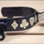 AH58 HILASON BLACK STEEL MEN SPURS ENGRAVED GERMAN SILVER TRIM W/ GAMBLER DESIGN