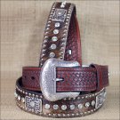 38 INCH WESTERN NOCONA CONCHOS RHINESTONES HAIR BROWN LEATHER MENS BELT