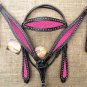 HILASON WESTERN LEATHER HORSE BRIDLE HEADSTALL BREAST COLLAR BLACK W/ PINK INLAY