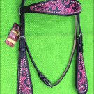 HILASON WESTERN LEATHER HORSE BRIDLE HEADSTALL BLACK MAGENTA SWIRLS