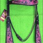 HILASON WESTERN LEATHER HORSE BRIDLE HEADSTALL BLACK MAGENTA SWIRLS