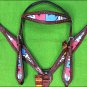 HILASON WESTERN LEATHER HORSE HEADSTALL BREAST COLLAR MAHOGANY BLUE PINK