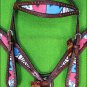HILASON WESTERN LEATHER HORSE HEADSTALL BREAST COLLAR MAHOGANY BLUE PINK