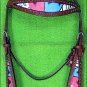HILASON WESTERN LEATHER HORSE HEADSTALL BREAST COLLAR MAHOGANY BLUE PINK