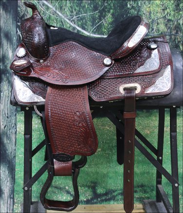 TO100M-A HILASON MAHOGANY TREELESS WESTERN TRAIL BARREL RACING SADDLE 14"